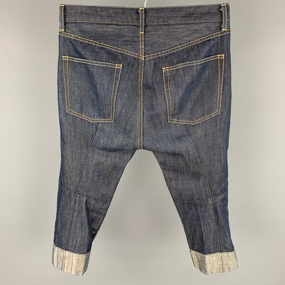JUNYA WATANABE Size XS Indigo Contrast Stitch Cotton / Linen Cropped Jeans - Picture 2 of 5